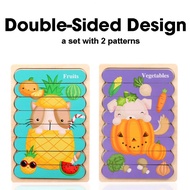 GeeToy Montessori Mainan Edukasi Strip Ganda Mainan Puzzle Kayu 3D