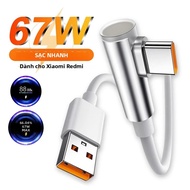 90 Độ 6A Sạc Nhanh Loại C 67W 90W 120W Cho Xiaomi 12/13/14/15 Redmi Note 11/12/13/14 POCO Turbo Sạc