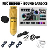 Combo Bộ Thu Âm Livestream Sound Card X5 Mic Thu Âm Woaichoang BM900 Bộ Hát Karaoke Live Stream C