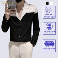 Áo Sơ Mi Nam Áo Sơ Mi Tay dài phối Vai 2 màu Đen Trắng phong cách trẻ trunglịch lãmcuốn húthàng may