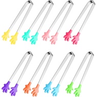 8PCS Silicone Mini Tongs, 5Inch Hand Shape Food Tongs, Colourful Small Kids Tongs for Serving Food, 