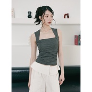 Feelsweet B73 That Summer Coastline Striped Square Neck Crinkle Vest