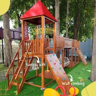 Mainan Anak Playground Indoor Outdoor Rumah Kayu Jati Terowongan Playhouse Brakiasi