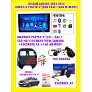 NISSAN ALMERA 2012-2015 9"ANDROID PLAYER 16GB 2RAM + CASING +180° REAR VIEW CAMERA + RECORDER (FREE MEMORY CARD)