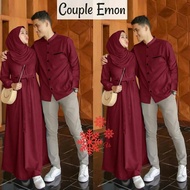 Baju ginal elan COUPLE EMON Mosscrepe  (Atasan Pria + Dress Wanita) Baju Atasan Casual Terbaru Fashion Lengan Panjang Wanita Kerja Baju Couple Modern Muslim Pakaian Stelan Termurah Simple Modis Bawahan Kekinian Model Terbaru 2024