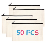 50Pcs Canvas Zipper Bag Pencil Case Cosmetic Bag Blank Bag DIY Craft Bag Cosmetic Bag Cosmetic Bag D