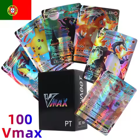 100Pcs Portuguese Pokemon Cards Holographic Vmax Letter with Rainbow Arceus Shiny Charizard trade ca