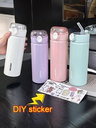 1pc 400ml/13.5oz Stainless Steel Vacuum Insulated Water Bottle With Flip-Top Lid Back To School