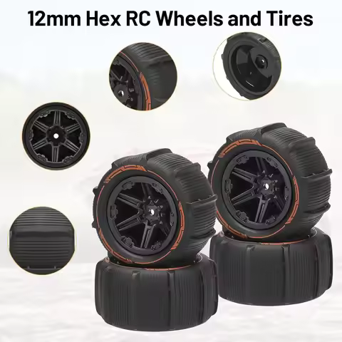 4pcs RC 1/16 Paddles Buggy Tires Hex 12mm Wheels Hubs for Snow Sand WLtoys HBX 1/18 MJX Hyper GO H16
