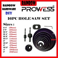 PROWESS 16PC HOLE SAW ARE SUITABLE FOR WOOD THE ALLOYS & THIN SHEETMETAL PW40-4316