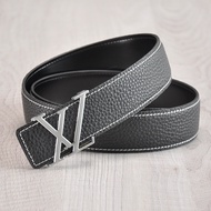 Simple LV three-tone metal buckle pebbled belt leather business unisex beltfvbc