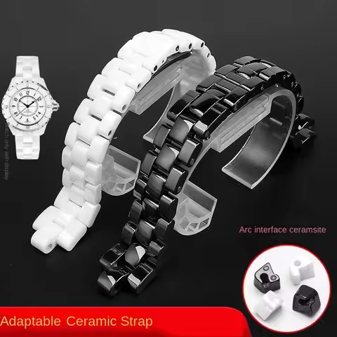 Pearl Ceramic Watch Strap For CHA-N-EL Men and Women Couples Watch Chain with Case bezels Raised Mou