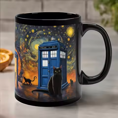 trade products in August, black cat ceramic mugs in the starry sky, creative birthday gift water gla