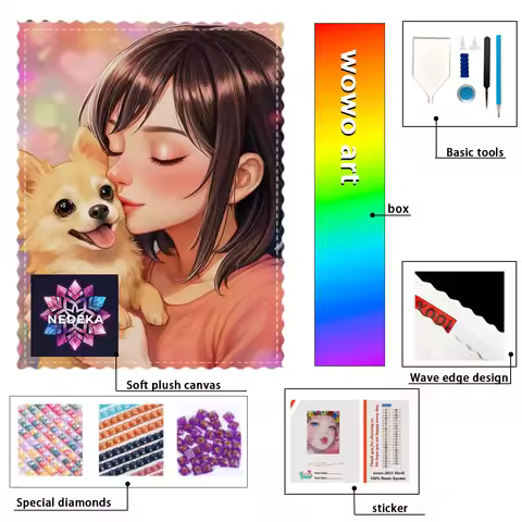 【NEDEKA_ Diamond Art】Kiss my little dog AB Rhinestone FD Rhinestone Perfect Resin Diamond