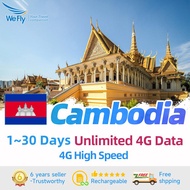 Wefly Cambodia SIM card 1-30 Days Unlimited 4G Data Daily500MB/2GB High Speed Prepaid SIM Card Tourist Travel SIM