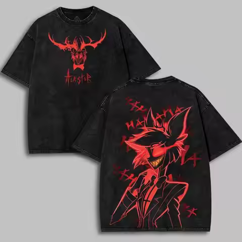 Alastor Hazbin Hotel Graphic T-shirt Men Women Clothing Street Fashion Washed Oversized T Shirt Pure
