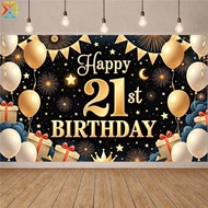 Happy 21st Birthday Backdrop Black Gold Balloon Gift Photo Background for Party Decor
