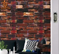 Wallpaper Dinding Motif Bata Wallstiker Bata 3D Hitam Putih Merah Orange Coklat Hijau Biru Pink