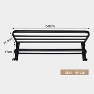 50CM Black Towel Rack Wall Mounted Folding Towel Holder Storage Shelf with Hook Bathroom Accessories