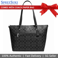 Coach Handbag With Gift Paper Bag Tote Shoulder Bag Gallery Tote In Signature Canvas Graphite Black # F79609