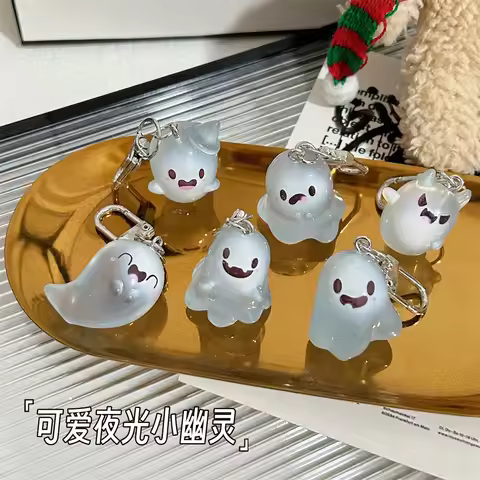 Halloween Jelly Ghost Keychain, Three-Dimensional Cartoon Glow-in-The-Dark Elf pendant, Couple Best 
