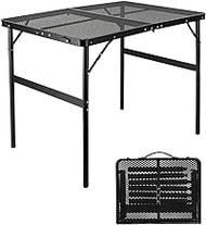 Moosinily Camping Table 3Ft Grill Table with Carry Handle Adjustable Height Portable Table Mesh Top Folding Camp Table for Outdoor Indoor Beach BBQ Picnic Travel Barbecue Black