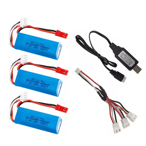 7.4V 450mAh Lipo Battery and USB Charger for WLtoys K969 K979 K989 K999 P929 P939 RC Car Parts 2s 7.