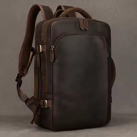 Vintage Crazy Horse Leather Men's Backpack Cowhide Rucksack Large Classic Travel Backpack Big 15.6 "