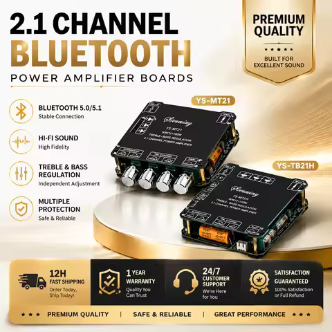YS-MT21 YS-TB21H 2.1CH Bluetooth Power Amplifier Board 200W/100W HiFi Audio AMP Treble Bass Control 