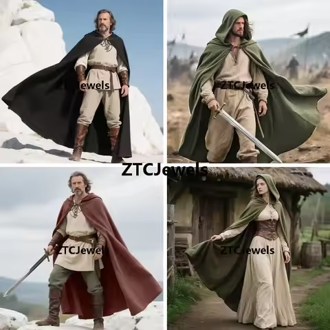 Vintage Medieval Hooded Cloak for Renaissance Ranger Hobbit Cosplay Carnival Halloween Party Costume