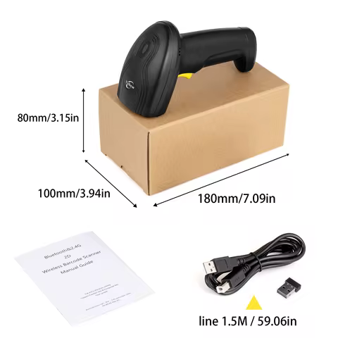 Portable Handheld 2.4G 1D 2D Barcode Scanner with LCD Screen, Bluetooth Wireless Reader for Express 
