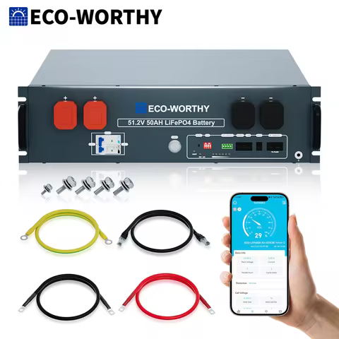 ECO-WORTHY 48V 50Ah LiFePO4 Server Rack Battery, 3U Rack-Mount Lithium Battery with Bluetooth & Wi-F