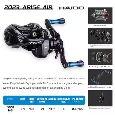 Carbon Fiber Hand Baitcasting Fishing Reel, 23 New ARISE AIR, ELITE AMC +, Handle 11B + 1RB, Long Ca