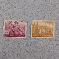 2 Indonesian stamps used coffee series worth 15 cents 20 cents