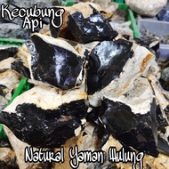 BAHAN BATU AKIK NATURAL YAMAN WULUNG - KECUBUNG API HITAM PEKAT DISENTER MERAH