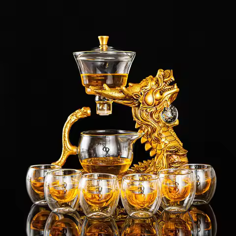 High Boron Silicate Pyrex Automatic Tea Set Office Home Tea Brewing Transparent Teapot Tea Cup Gift 