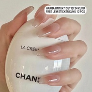 Kuku palsu fake nails isi 24 pcs nail art glossy remaja panjang pendek runcing oval motif cantik ele