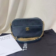 Chanel香奈兒嬉皮細節相機包 孔雀藍