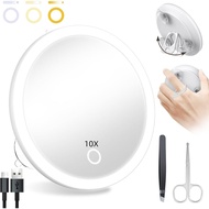 Lighted 10X Magnifying Mirror, 10X Makeup Magnified Mirror with Suction Cups, Ring Handheld Makeup M