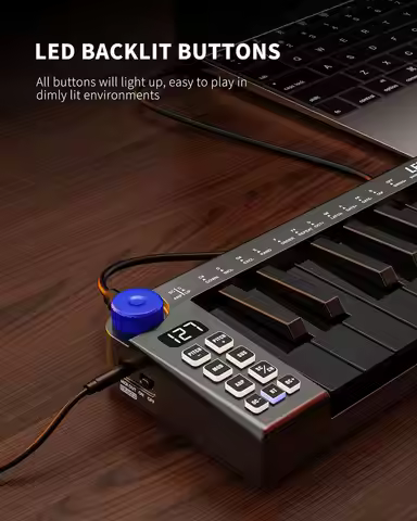 LEKATO Mini MIDI Keyboard 25 Key MIDI Controller Bluetooth MIDI Keyboard Mini Keys 360 Knob Small MI