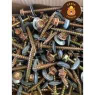 [50pcs] (WOOD)(KAYU) #12 x 2" Self Drilling Hex Head Roofing Awning Screw Washer Skru Besi Zink Ikat