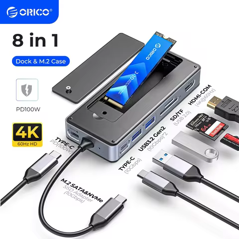 ORICO USB C HUB with SSD Enclosure Laptop Docking Station with 4K 60Hz HDMI-Com 100W PD RJ45 SD/TF 1