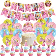 Mario Peach princess Theme kids birthday party decorations banner cake topper balloon set supplies