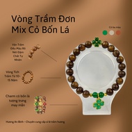 Single Agarwood Bracelet with 4-Leaf Clover Mixed with 4-Leaf Clover with Many Meanings