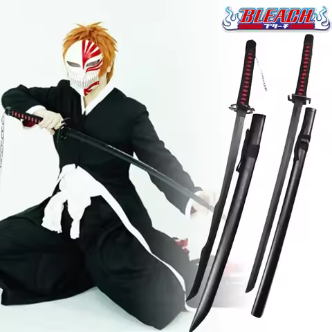 Real Size Bleach Ichigo Katana Swords Wooden Japanese Samurai Sword Bleach Anime Cosplay Prop Ninja