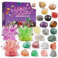 24pcs แร่ตาบอดกล่อง Crystal Advent Calendar Rocks Minerals Fossils Advent Calendar สำหรับเด็กและผู้ใ