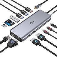 USB C Docking Station Dual Monitor for Laptop, LIONWEI 14-in-1 USB-C Hub with Triple Display, 2 HDMI