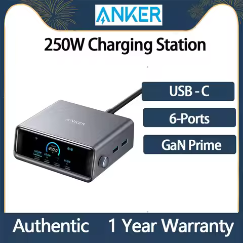 Anker Prime Charger, 250W / 200W GaN Prime USB C Charging Station, Ultra-Fast 6-Port, 2.26" LCD Disp