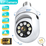 หลอดไฟ E27 3MP 1/4ชิ้นกล้อง IP Wifi กล้องวงจรปิดวีดีโอในอาคารจอดูแลเด็กกล้องการมองเห็นได้ในเวลากลางคืนสีเต็มรูปแบบ
