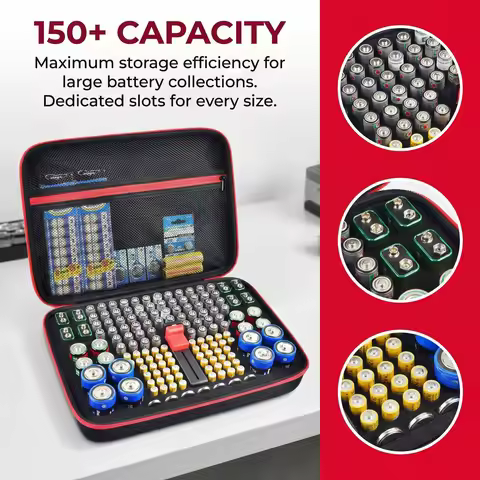 Battery Organizer Storage Bag with Battery Tester Checker Fits for AA AAA 9V C D Lithium 3V LR44 CR2